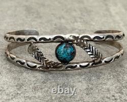 OLD Vintage Native American Navajo Turquoise HAND STAMPED Sterling Bracelet 7 in