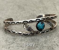OLD Vintage Native American Navajo Turquoise HAND STAMPED Sterling Bracelet 7 in