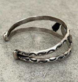 OLD Vintage Native American Navajo Turquoise HAND STAMPED Sterling Bracelet 7 in