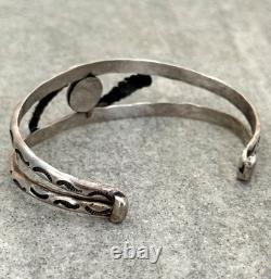 OLD Vintage Native American Navajo Turquoise HAND STAMPED Sterling Bracelet 7 in