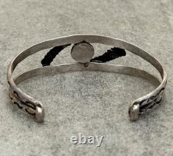 OLD Vintage Native American Navajo Turquoise HAND STAMPED Sterling Bracelet 7 in