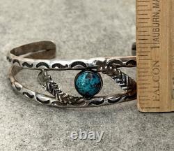 OLD Vintage Native American Navajo Turquoise HAND STAMPED Sterling Bracelet 7 in