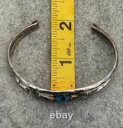 OLD Vintage Native American Navajo Turquoise HAND STAMPED Sterling Bracelet 7 in