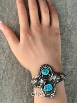 OLD Vintage Native American Navajo Turquoise Sterling silver Bracelet Signed