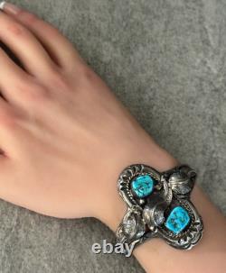 OLD Vintage Native American Navajo Turquoise Sterling silver Bracelet Signed