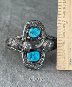 OLD Vintage Native American Navajo Turquoise Sterling silver Bracelet Signed
