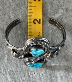 OLD Vintage Native American Navajo Turquoise Sterling silver Bracelet Signed