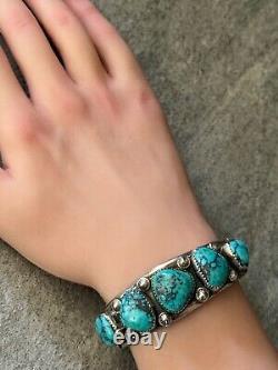 OLD Vintage Native American Navajo Turquoise Sterling silver TWISTED Bracelet