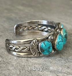 OLD Vintage Native American Navajo Turquoise Sterling silver TWISTED Bracelet