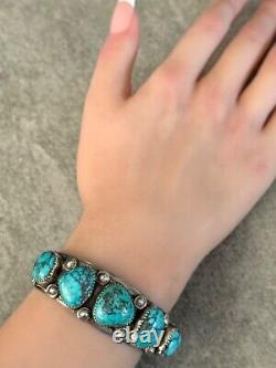 OLD Vintage Native American Navajo Turquoise Sterling silver TWISTED Bracelet