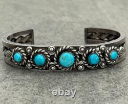 OLD Vintage Native American Navajo Turquoise THICK Twisted silver Bracelet 39.9g