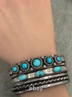 OLD Vintage Native American Navajo Turquoise THICK Twisted silver Bracelet 39.9g
