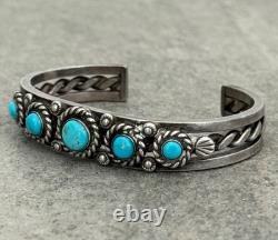 OLD Vintage Native American Navajo Turquoise THICK Twisted silver Bracelet 39.9g