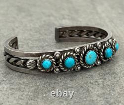 OLD Vintage Native American Navajo Turquoise THICK Twisted silver Bracelet 39.9g