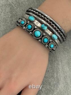OLD Vintage Native American Navajo Turquoise THICK Twisted silver Bracelet 39.9g