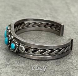 OLD Vintage Native American Navajo Turquoise THICK Twisted silver Bracelet 39.9g