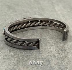 OLD Vintage Native American Navajo Turquoise THICK Twisted silver Bracelet 39.9g