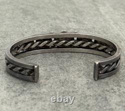 OLD Vintage Native American Navajo Turquoise THICK Twisted silver Bracelet 39.9g