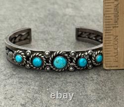 OLD Vintage Native American Navajo Turquoise THICK Twisted silver Bracelet 39.9g