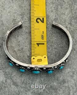 OLD Vintage Native American Navajo Turquoise THICK Twisted silver Bracelet 39.9g