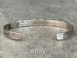 OLD Vintage Native American Navajo Zuni carved Coral Sterling Bracelet SIGNED