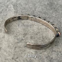 OLD Vintage Native American Navajo Zuni carved Coral Sterling Bracelet SIGNED