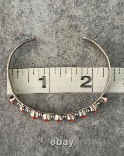 OLD Vintage Native American Navajo Zuni carved Coral Sterling Bracelet SIGNED