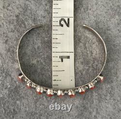 OLD Vintage Native American Navajo Zuni carved Coral Sterling Bracelet SIGNED