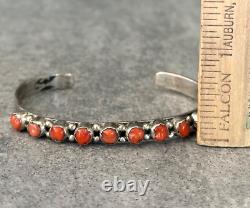 OLD Vintage Native American Navajo Zuni carved Coral Sterling Bracelet SIGNED