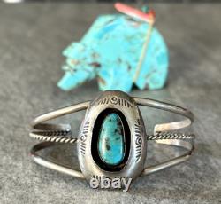 OLD Vintage Native American Shadowbox Turquoise GEM Sterling Bracelet 19+g