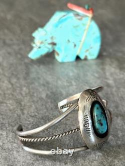 OLD Vintage Native American Shadowbox Turquoise GEM Sterling Bracelet 19+g