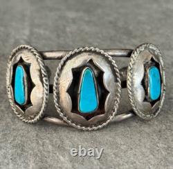 OLD Vintage Native American Shadowbox Turquoise Sterling silver Bracelet 43+g