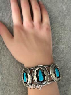 OLD Vintage Native American Shadowbox Turquoise Sterling silver Bracelet 43+g