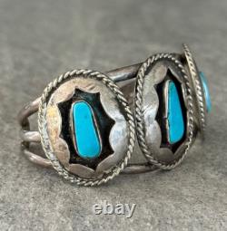 OLD Vintage Native American Shadowbox Turquoise Sterling silver Bracelet 43+g