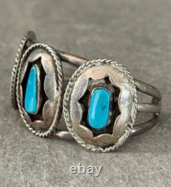 OLD Vintage Native American Shadowbox Turquoise Sterling silver Bracelet 43+g