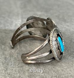 OLD Vintage Native American Shadowbox Turquoise Sterling silver Bracelet 43+g