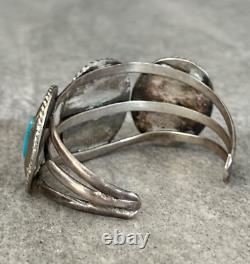 OLD Vintage Native American Shadowbox Turquoise Sterling silver Bracelet 43+g