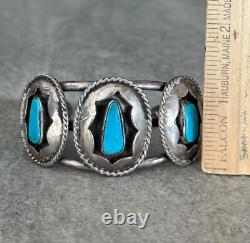 OLD Vintage Native American Shadowbox Turquoise Sterling silver Bracelet 43+g