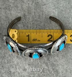 OLD Vintage Native American Shadowbox Turquoise Sterling silver Bracelet 43+g