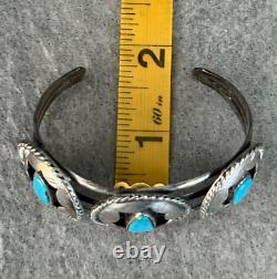 OLD Vintage Native American Shadowbox Turquoise Sterling silver Bracelet 43+g