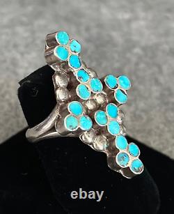 OLD Vintage Native American ZUNI DiSHTA Blossom Turquoise silver Ring Size 5