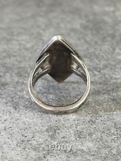 OLD Vintage Native American ZUNI Dishta Style Turquoise Inlay Sterling RING 6.5