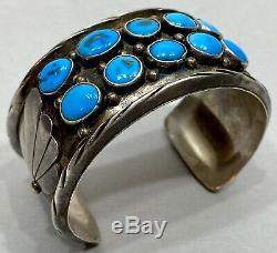 OLD Vintage Navajo Native American Sterling Silver Blue Turquoise Cuff Bracelet