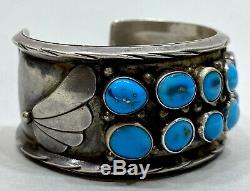 OLD Vintage Navajo Native American Sterling Silver Blue Turquoise Cuff Bracelet