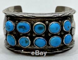 OLD Vintage Navajo Native American Sterling Silver Blue Turquoise Cuff Bracelet