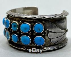 OLD Vintage Navajo Native American Sterling Silver Blue Turquoise Cuff Bracelet