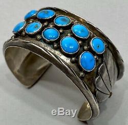 OLD Vintage Navajo Native American Sterling Silver Blue Turquoise Cuff Bracelet
