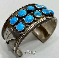 OLD Vintage Navajo Native American Sterling Silver Blue Turquoise Cuff Bracelet