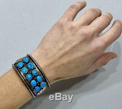 OLD Vintage Navajo Native American Sterling Silver Blue Turquoise Cuff Bracelet