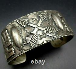 Old 1920s to 1930s NAVAJO Hand-Stamped Coin Silver Cuff BRACELET Whirling Logs